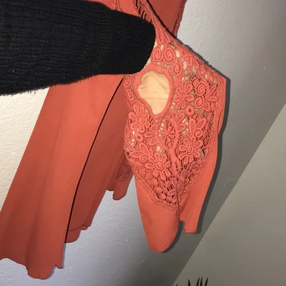 EUC Orange Asymmetrical Embellished 3/4 Sleeve Blouse - Picture 2 of 3